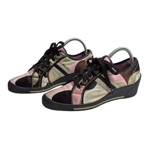 Coach Nia Wedge Sneakers Y2K Camo Pink Brown Satin Logo Casual Streetwear, 8